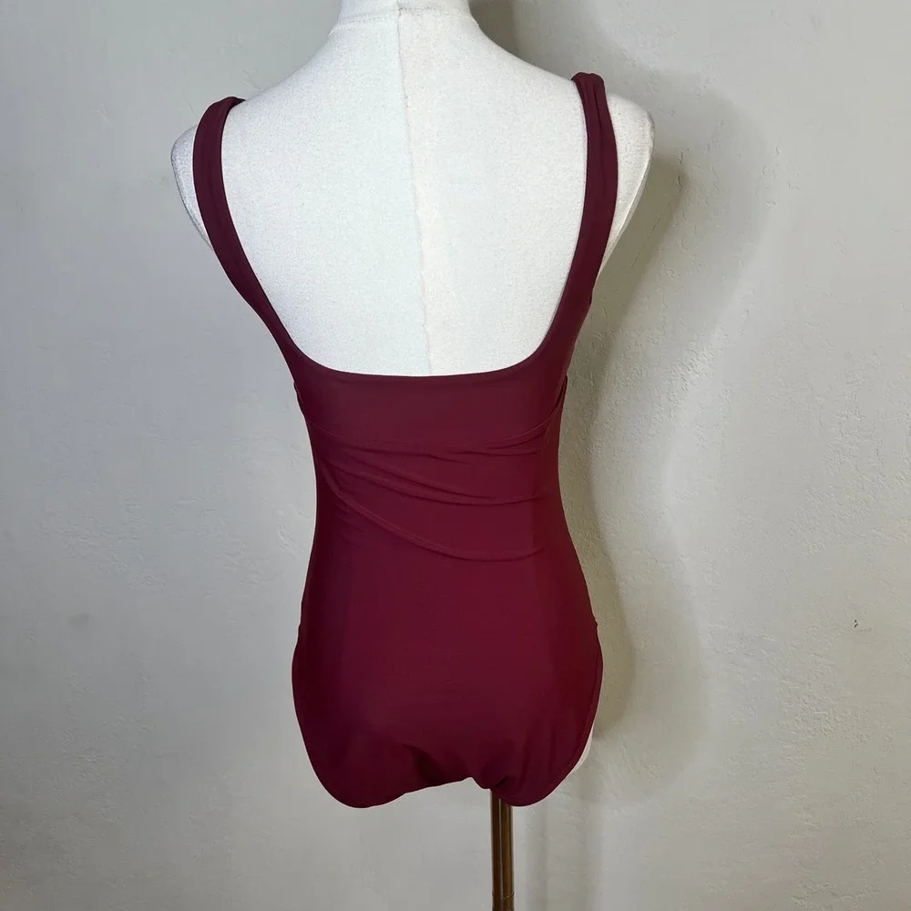 Bondi Born‎ Sculptuer One Piece Swimsuit Burgundy Wine Red Square Neck Medium